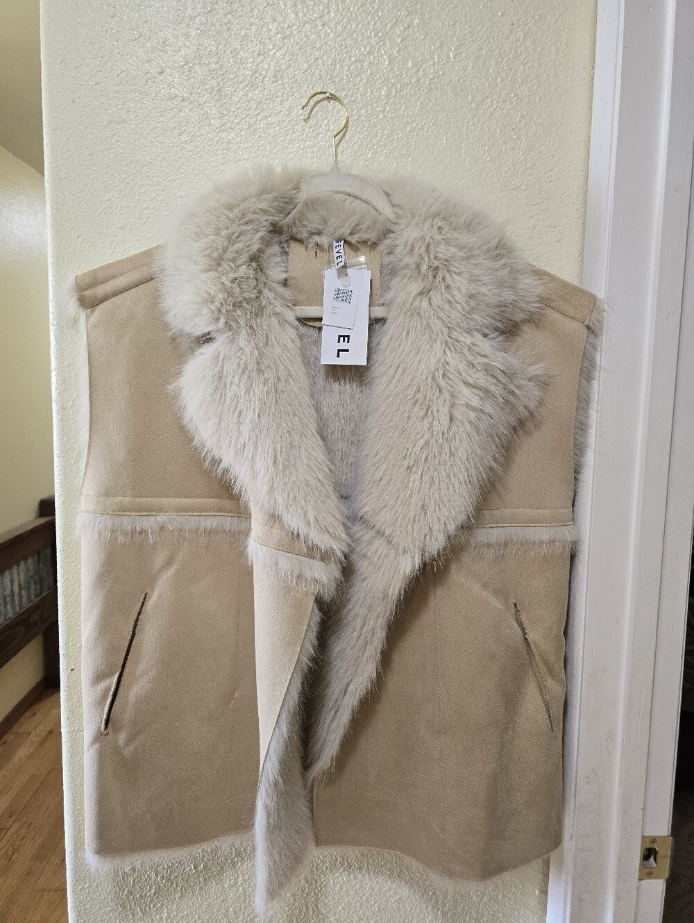 Revel Beige Faux Fur-Trim Vest